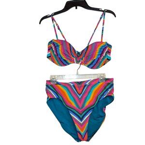 Trina Turk Colorful Striped Bikini Set With Padded Underwire Top & High-Waisted